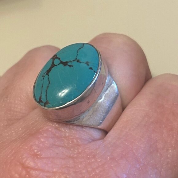 Stunning women's natural sterling silver turquoise statement ring size 8.5 - Picture 8 of 10